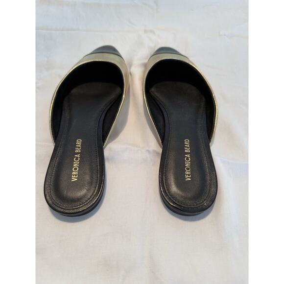 NEW Veronica Beard Carlotta Leather Cap-Toe Gold & Black Flats Sz US-6 - Picture 4 of 12
